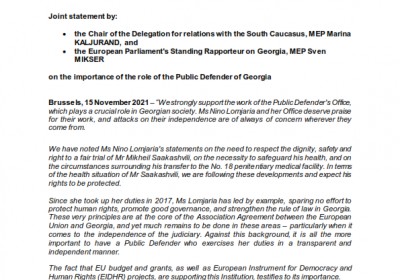 MEPs Marina Kaljurand and Sven Mikser Release Statement in Support of Public Defender of Georgia